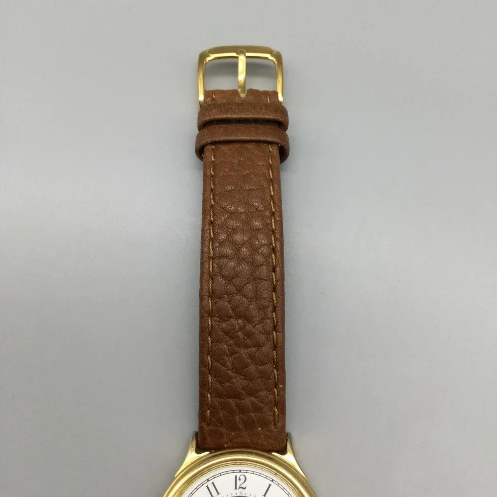 Vintage VEGA Junction Mens Watch 31mm Moon Phase Brown Leather Date New Battery